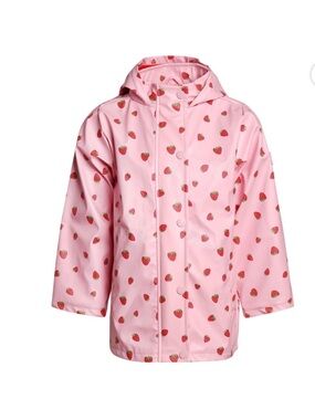 Hunter Pink Strawberry-Print Hooded Raincoat